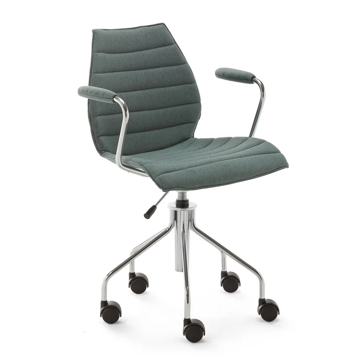 Maui Soft Bürostuhl mit Armlehnen und Rollen, Noma / grün von Kartell