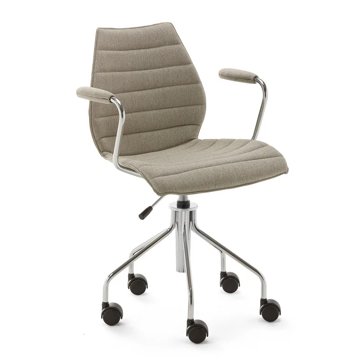 Maui Soft Bürostuhl mit Armlehnen und Rollen, Noma / beige von Kartell