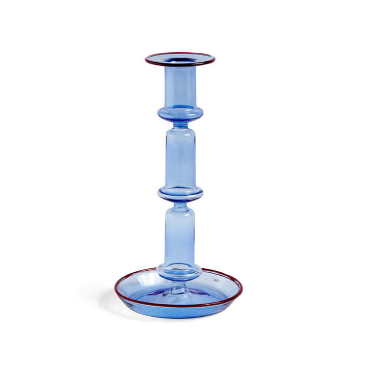Flare Kerzenständer, H 21 cm, hellblau / rot von Hay