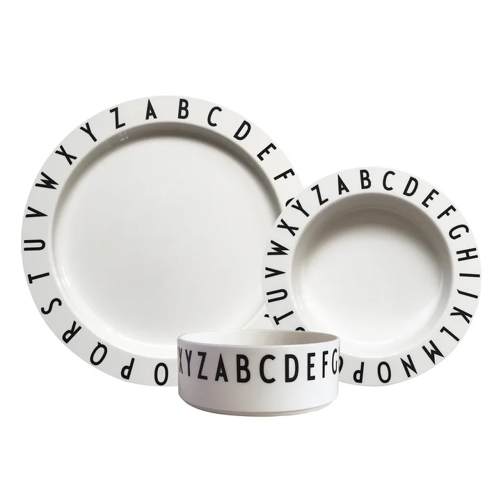 Das Eat & Learn Kids Geschirr-Set von Design Letters, weiß (3-tlg.)