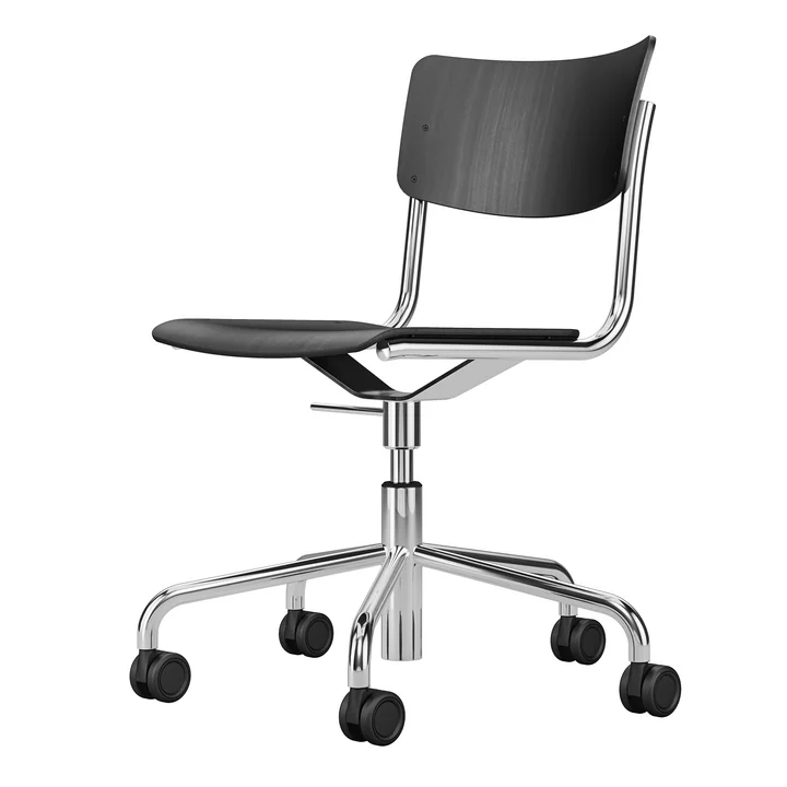 Der S 43 DR Bürostuhl Fünfsterngestell mit Rollen von Thonet, Chrom / Buche schwarz gebeizt