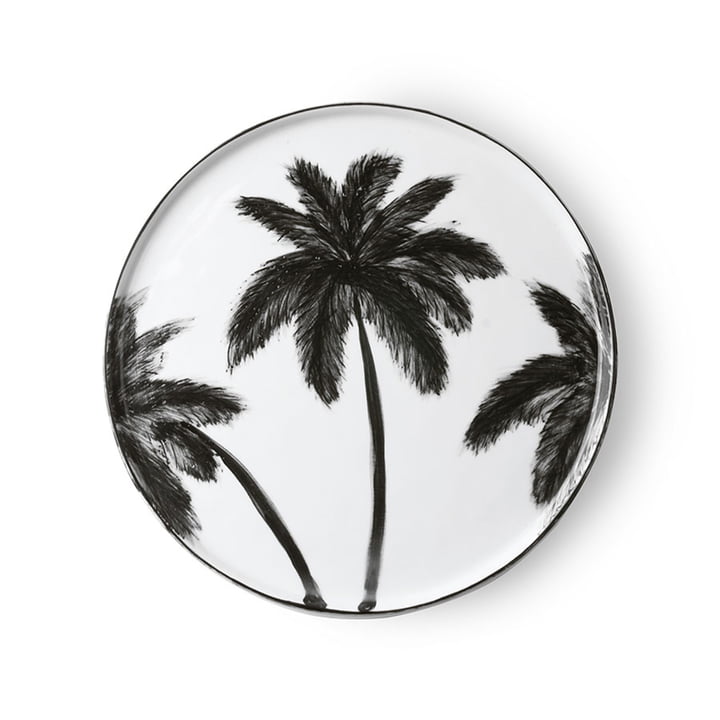 Der Bold & Basic Keramik Teller von HKliving, Ø 27 cm, weiß / Palmenmotiv