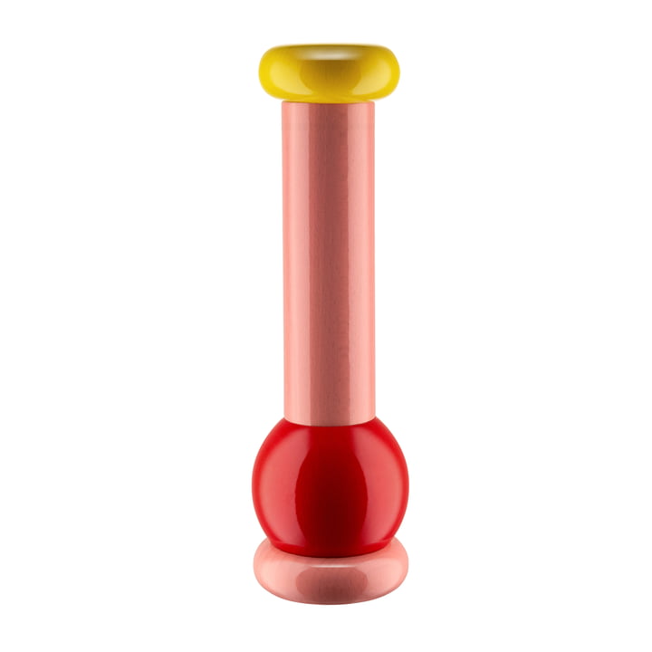 Twergi Pfeffermühle MP0210 von Alessi in der Farbkombination rosa / rot / gelb