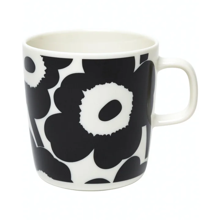 Marimekko - Oiva Unikko Becher mit Henkel, 400 ml, schwarz / weiß