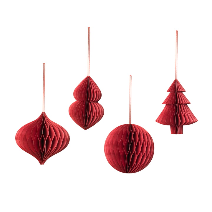 Broste Copenhagen - Christmas Mix Deko-Anhänger, Ø 9 x H 10 cm, pompeian red (4er-Set)