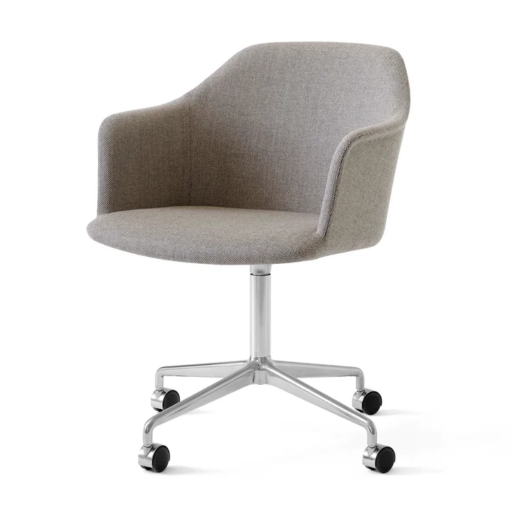 Rely HW50 Armlehnstuhl mit Rollen, Aluminium poliert / Kvadrat Re-Wool 218 von &Tradition