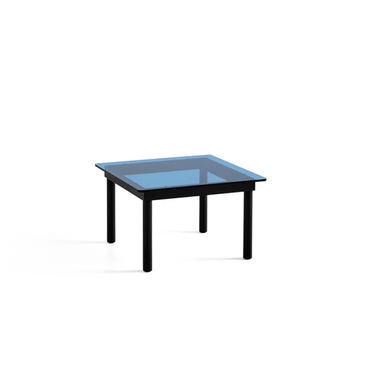 Kofi Couchtisch mit Glasplatte von HAY in den Maßen 60 x 60 cm in der Farbe schwarz / transparent blau