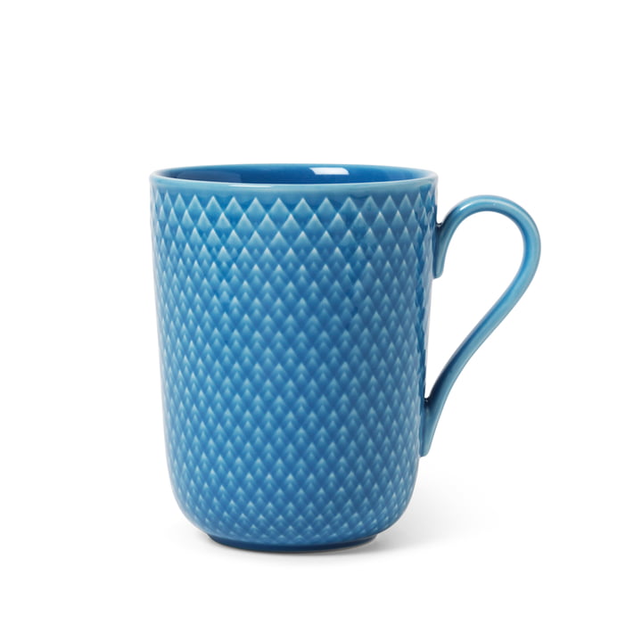 Rhombe Becher mit Henkel 33 cl, blau von Lyngby Porcelæn