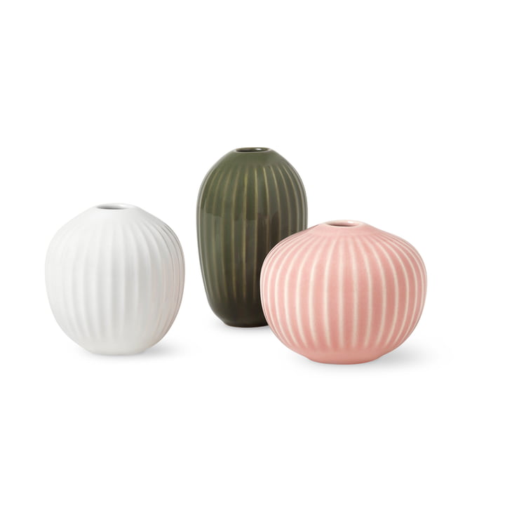 Hammershøi Vase Miniatur von Kähler Design in den Farben weiß / nude / grün im 3er-Set
