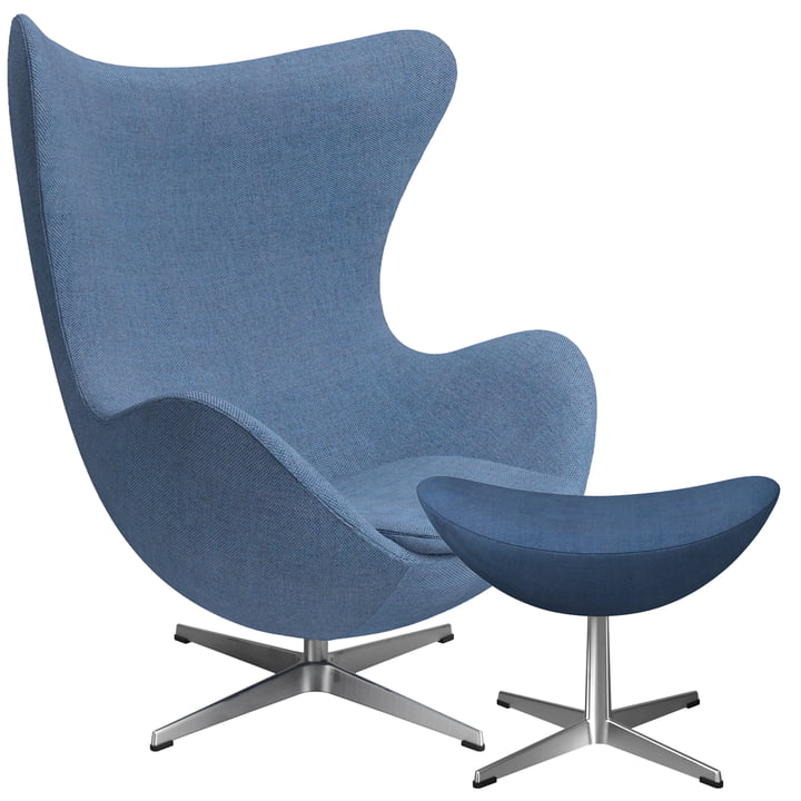 Egg Chair von Fritz Hansen in der Ausführung Aluminium gebürstet / dusk blue (Re-Wool)