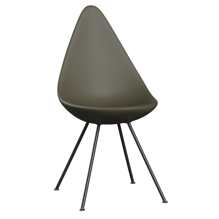 Drop Stuhl von Fritz Hansen in der Ausführung olivgrün / brown bronze