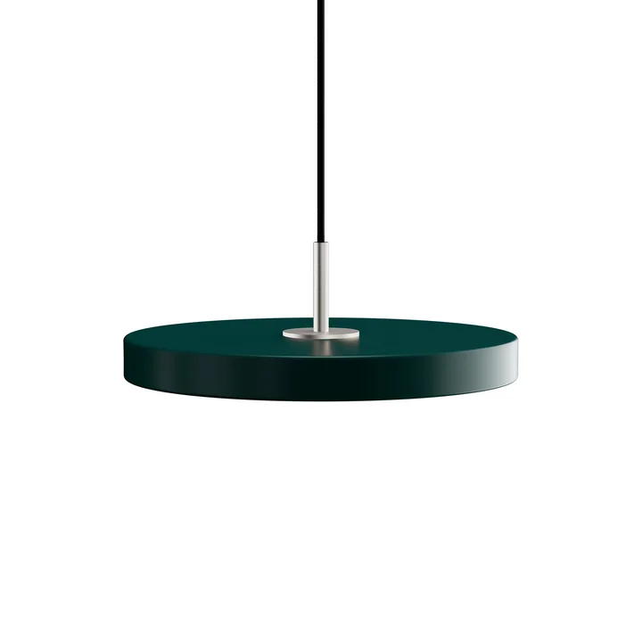 Die Asteria Mini LED-Pendelleuchte von Umage in Stahl / forest green