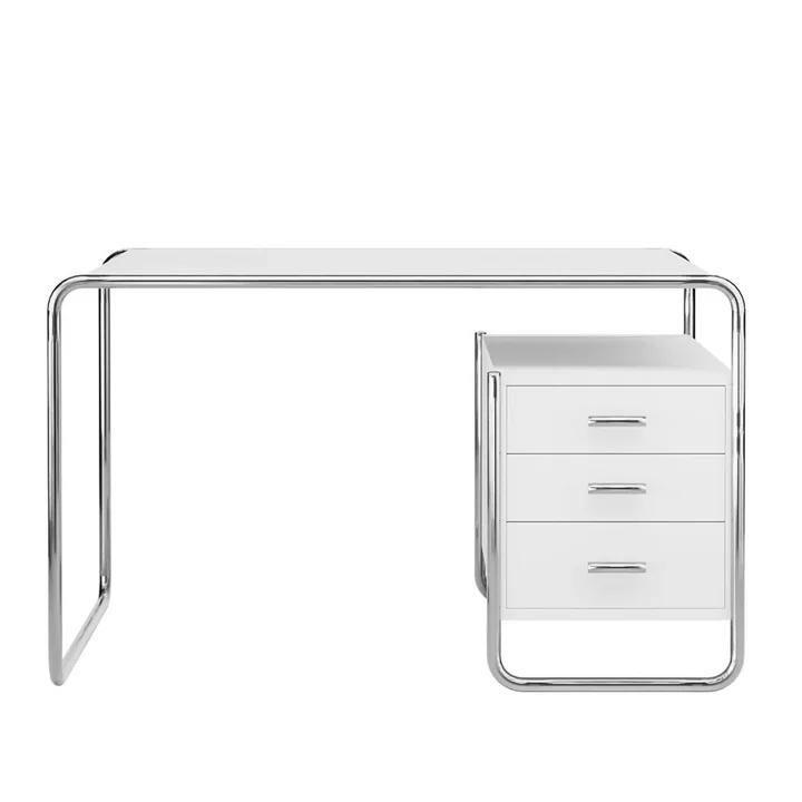 S 285/2 Schreibtisch, Chrom / Esche reinweiß decklackiert (RAL 9010) von Thonet