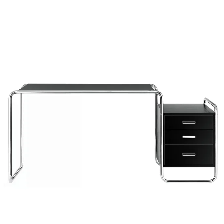 S 285/1 Schreibtisch, Chrom / Esche schwarz gebeizt von Thonet