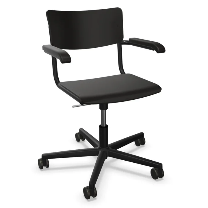 S 43 FDR Bürostuhl mit Armlehnen, Alu schwarz / Buche schwarz gebeizt von Thonet
