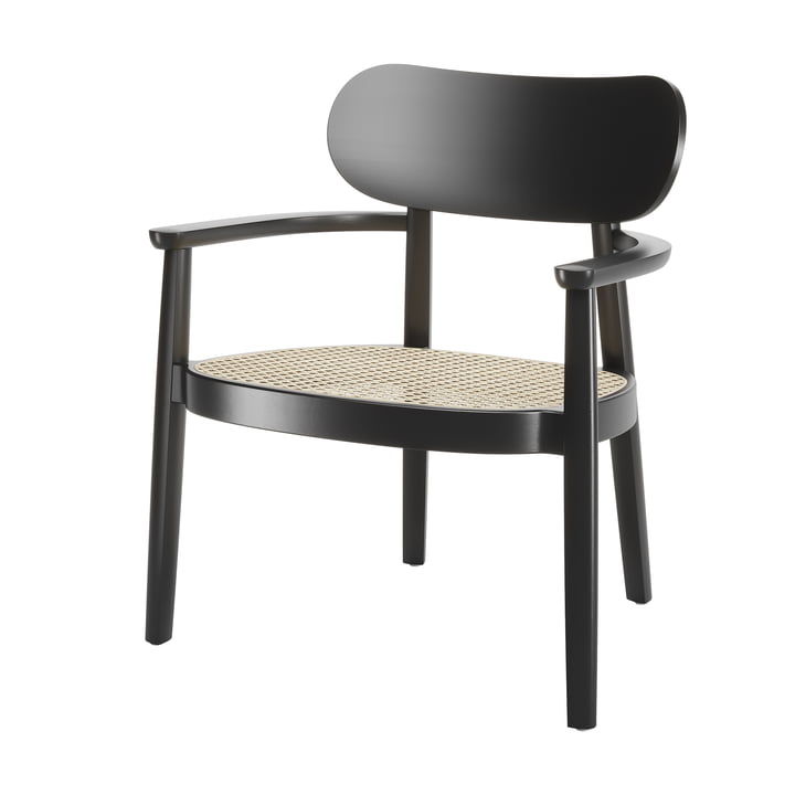 119 F Lounge Stuhl, Buche schwarz gebeizt / Rohrgeflecht mit Kunststoffstützgewebe von Thonet
