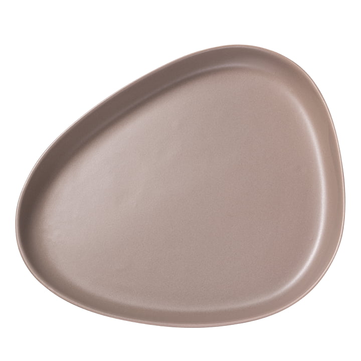 Curve Stoneware Platter, 35 x 30 cm in warm grey von LindDNA