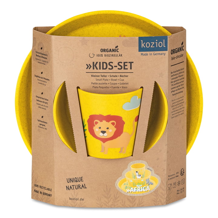 Connect Kinder-Geschirrset Africa, organic yellow (3er-Set) von Koziol