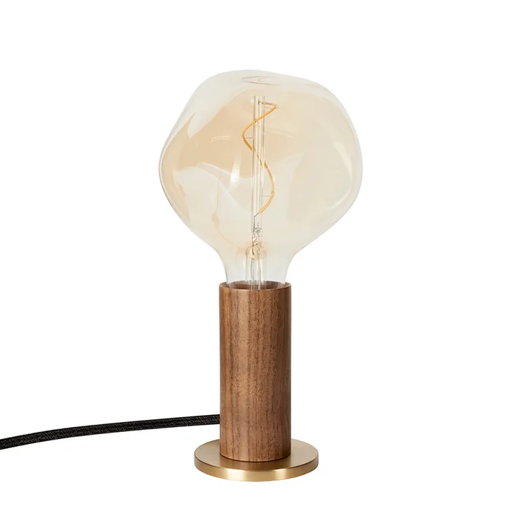 Walnut Knuckle Tischleuchte, Walnuss / Messing inklusive Voronoi I LED-Leuchtmittel E27 2W, Ø 12,5 cm, transparent grau von Tala.