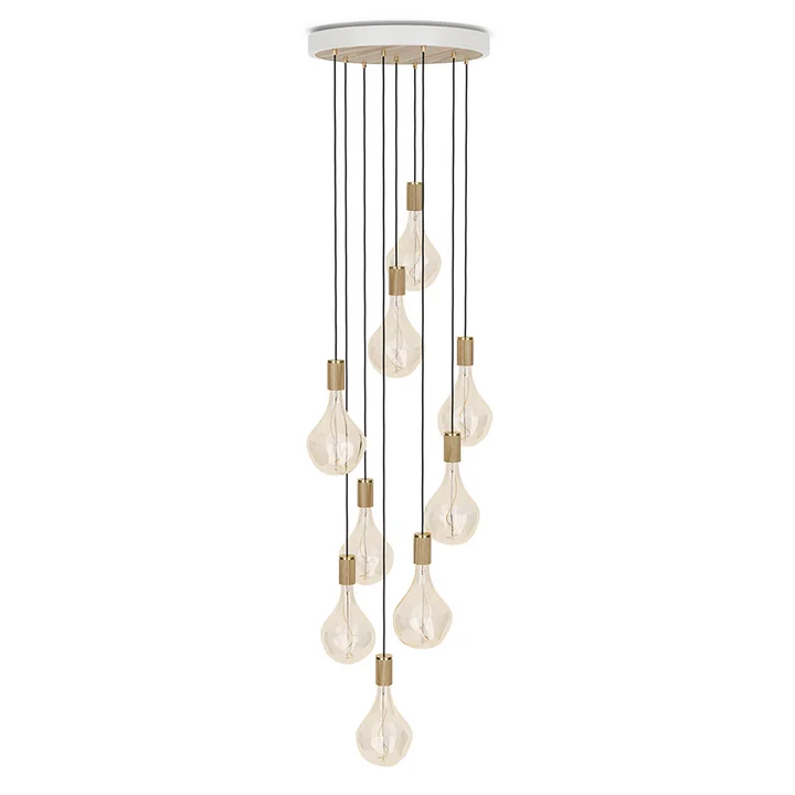 Eiche Nine Pendelleuchte in weiß / Messing im Set von Tala inklusive 9 x Voronoi II LED-Leuchtmittel E27