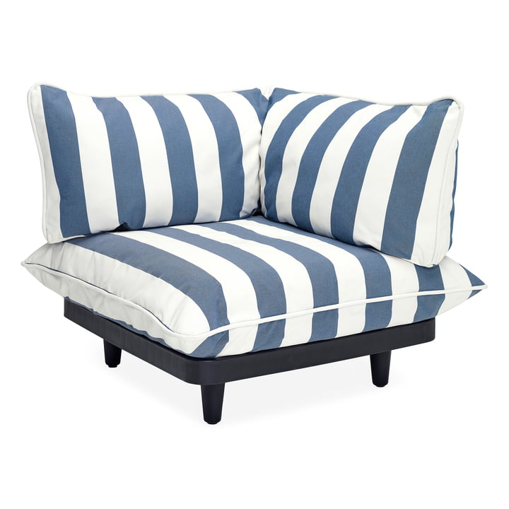 rechtes Paletti Outdoor-Sofa Eckmodul von Fatboy in der Farbe stripe ocean blue