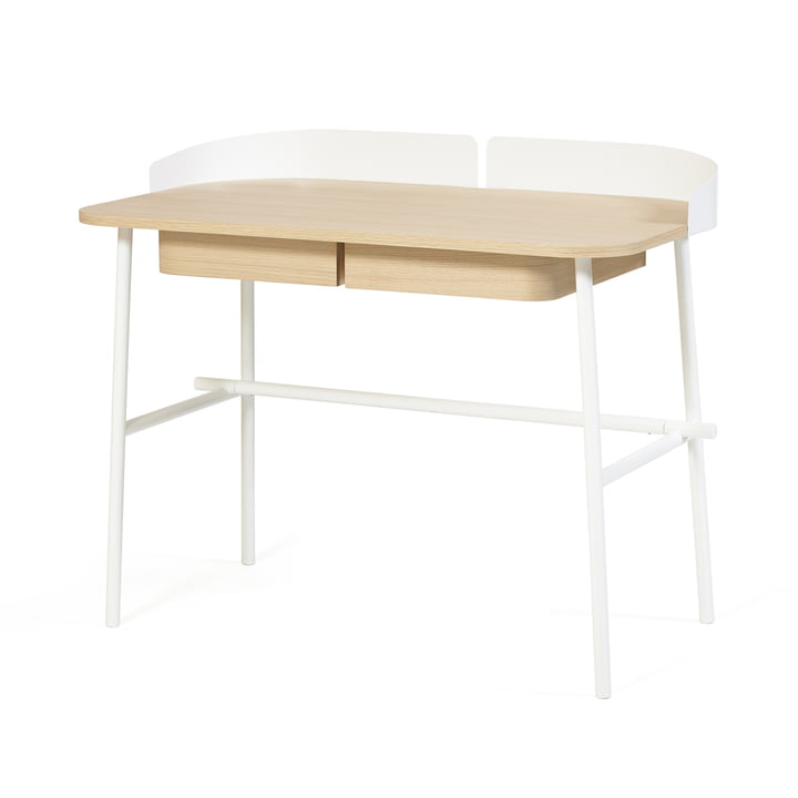 Hartô - Victor Schreibtisch L 100 cm, eiche natur, Metall weiß Hochglanz