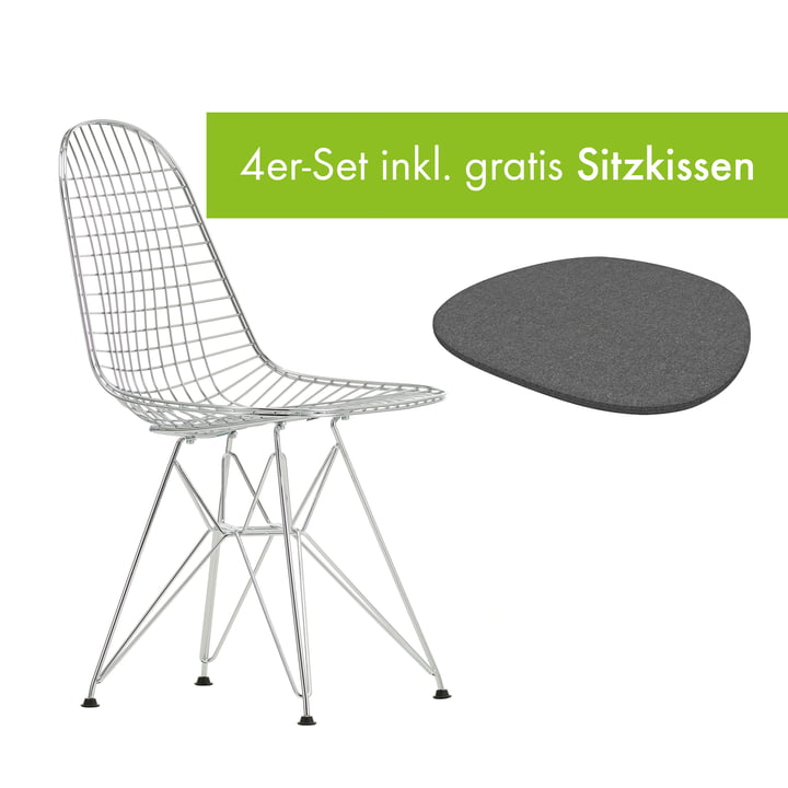 Wire Chair DKR von Vitra in der Ausführung verchromt / ohne Bezug inkl. Sitzkissen in der Ausführung classic grey