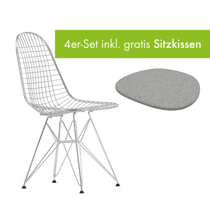 Wire Chair DKR von Vitra in der Ausführung verchromt / ohne Bezug inkl. Sitzkissen in der Ausführung pebble grey