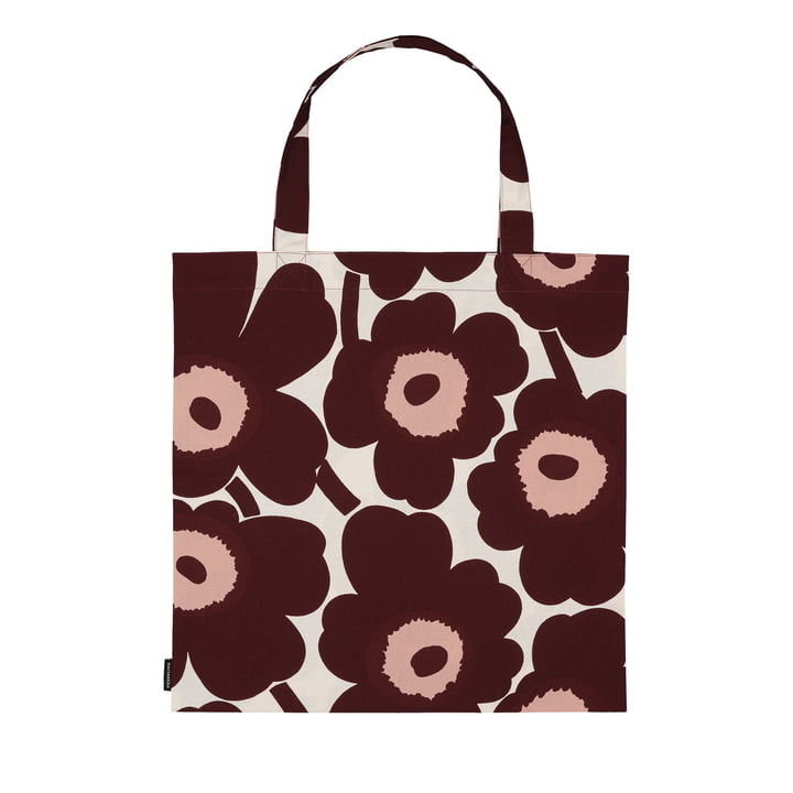 Pieni Unikko Einkaufstasche, baumwollweiß / burgundy / pink von Marimekko