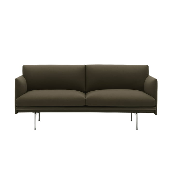 Outline Sofa 2-Sitzer, dunkelgrün (Divina 984) / Aluminium poliert (EU) von Muuto