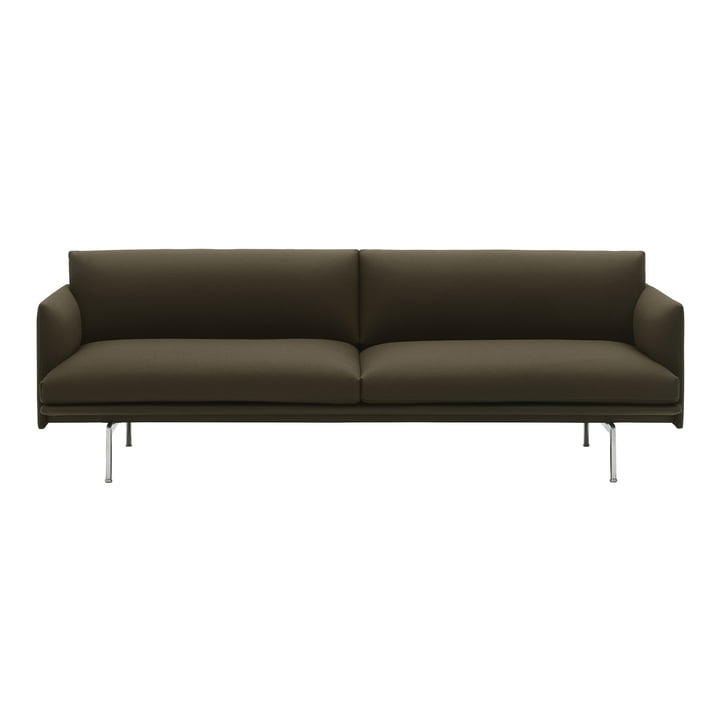 Outline Sofa 3-Sitzer, dunkelgrün (Divina 984) / Aluminium poliert (EU) von Muuto