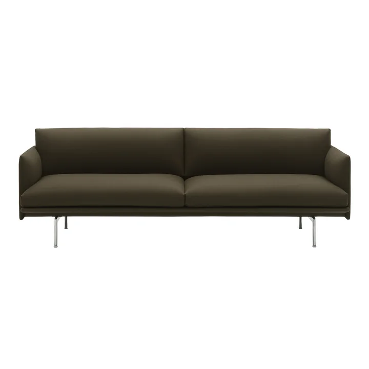 Outline Sofa 3-Sitzer, dunkelgrün (Divina 984) / Aluminium poliert (EU) von Muuto