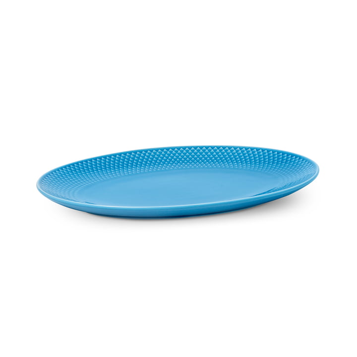 Rhombe Servierplatte oval von Lyngby Porcelæn in der Farbe blau