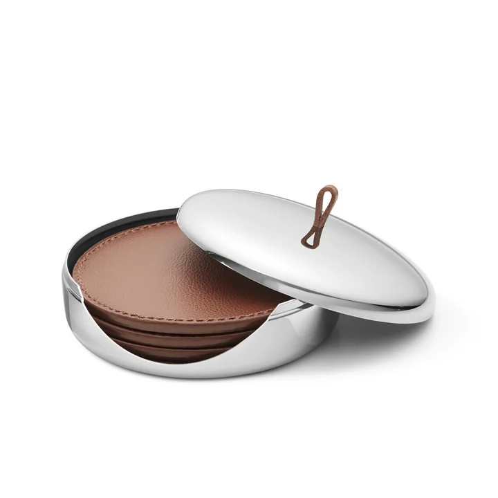 Sky Untersetzer 4er-Set, Edelstahl / Leder von Georg Jensen