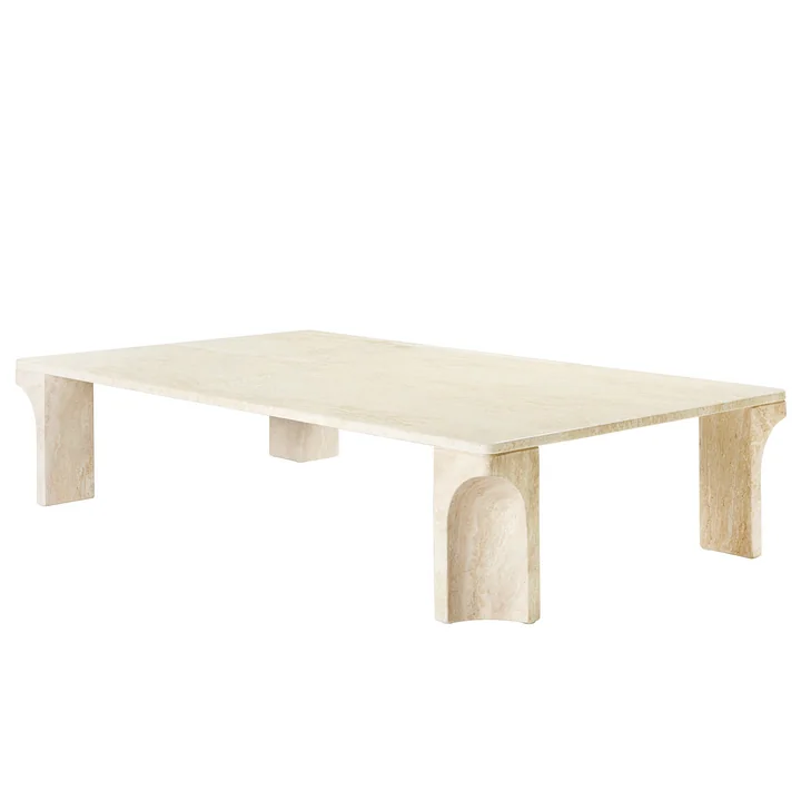Doric Couchtisch von Gubi in der Ausführung neutral white Travertin