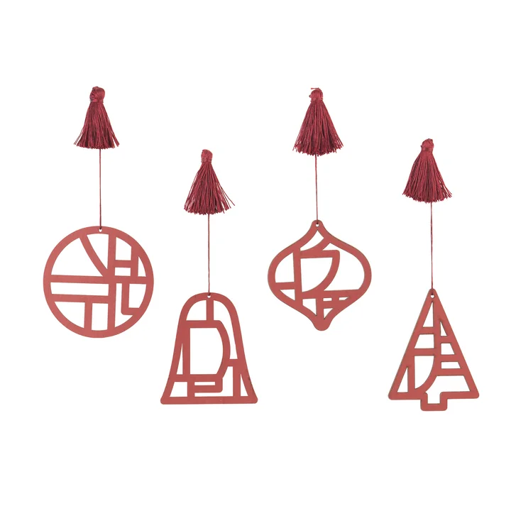 Christmas Fili Deko-Anhänger, Ø 8 cm, pompeian red (4er-Set) von Broste Copenhagen