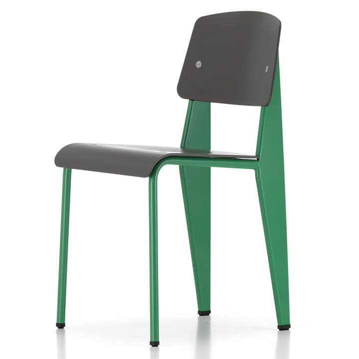 Prouvé Standard SP chair Blé Vert von Vitra in der Ausführung pulverbeschichtet, Filzgleiter braun