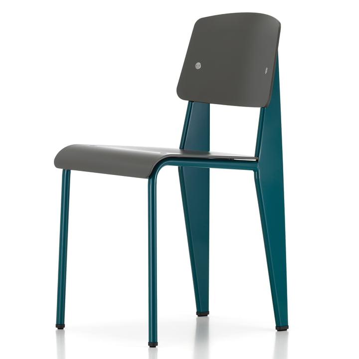 Prouvé Standard SP chair Bleu Dynastie von Vitra in der Ausführung pulverbeschichtet, Filzgleiter braun