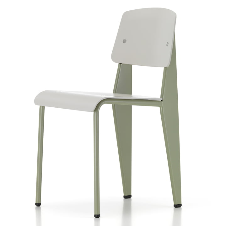 Prouvé Standard SP chair Gris Vermeer von Vitra in der Ausführung pulverbeschichtet, Filzgleiter braun