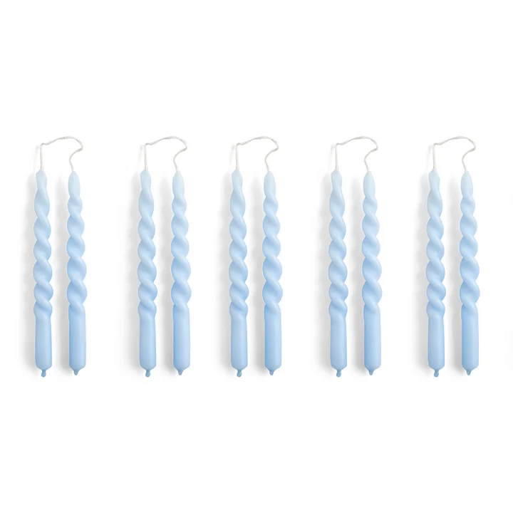 Spiral Stabkerzen mini, H 14 cm, hellblau (10er-Set) von HAY
