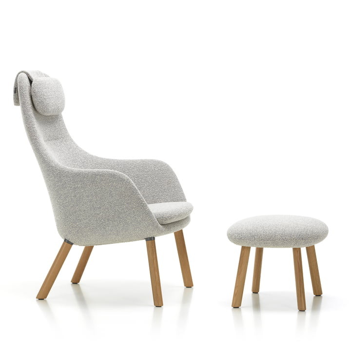 Vitra - HAL Lounge Chair & Ottoman mit losem Sitzkissen, Eiche natur, Nubia (Doppelstichnaht) creme/ sierra grey (Filzgleiter)