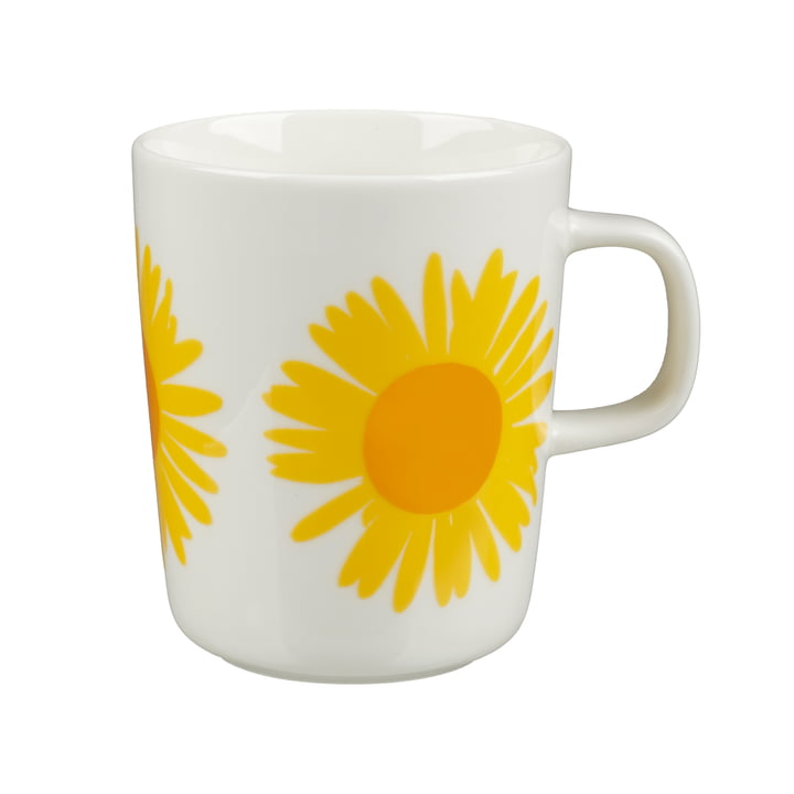 Marimekko - Oiva Auringonkukka Becher mit Henkel 250 ml, weiß / sonnengelb / orange 