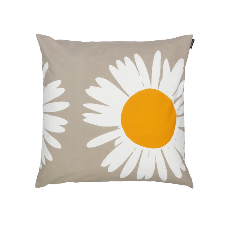 Marimekko - Auringonkukka Kissenbezug 50 x 50 cm, beige / weiß / gelb 