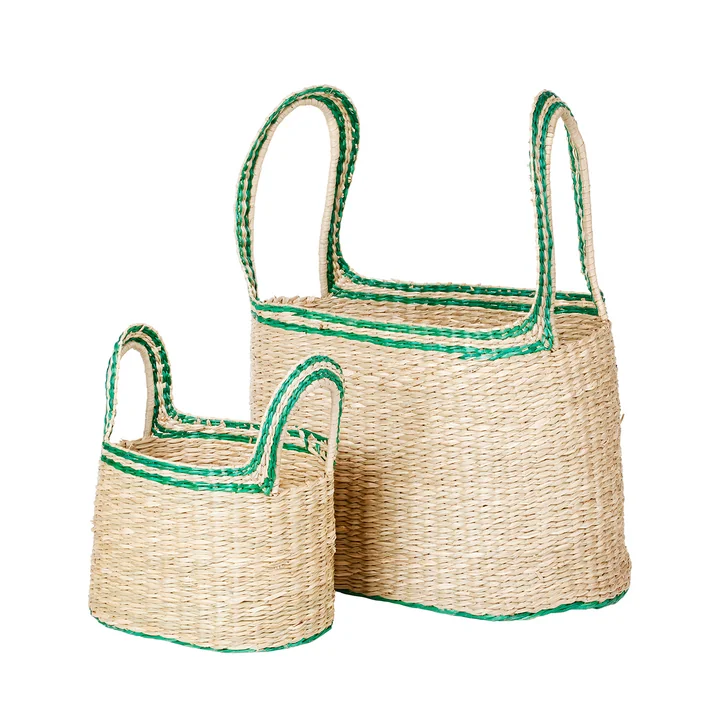 Lykke Korb von Broste Copenhagen in der Ausführung natural / jelly green (2er-Set)