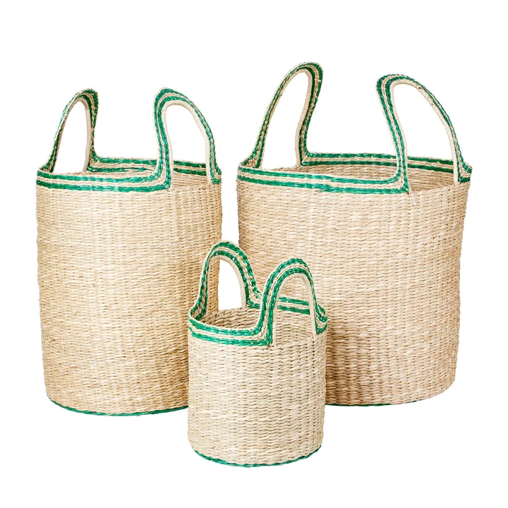 Lykke Korb von Broste Copenhagen in der Ausführung natural / jelly green (3er-Set)