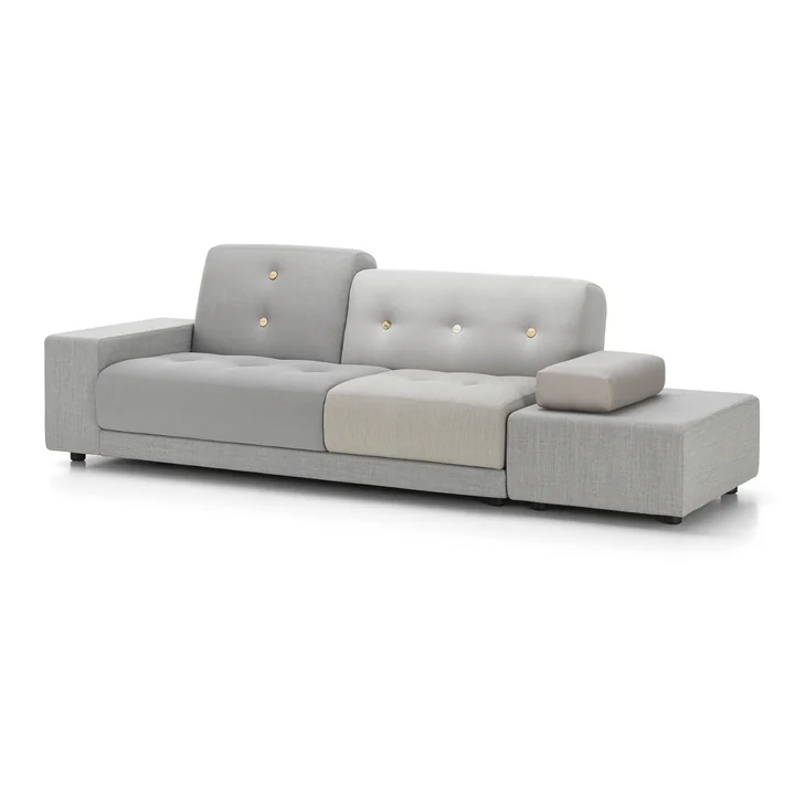 Polder Sofa mit Ottoman, Armlehne links / grau (Mix The Pebble Greys 04) von Vitra