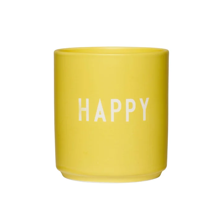 AJ Favourite Porzellan Becher von Design Letters in der Ausführung Happy / yellow
