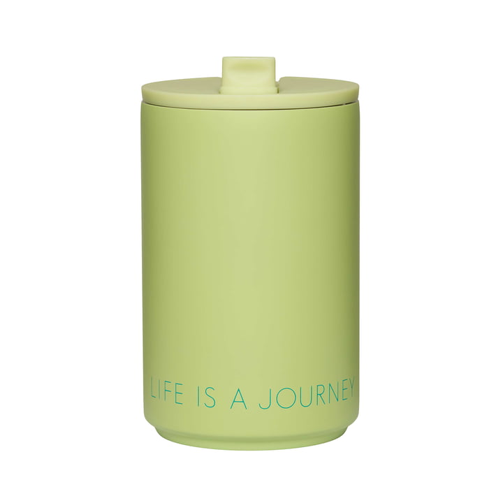 Thermo Cup von Design Letters in der Ausführung Life Is A Journey Take Me Along / green pale