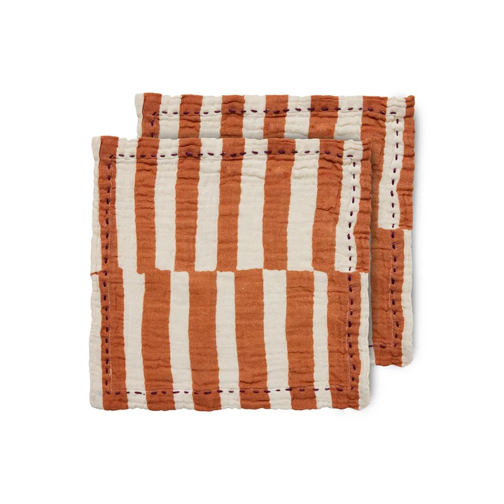 Baumwollservietten, 30 x 30 cm, striped tangerine (2er-Set)