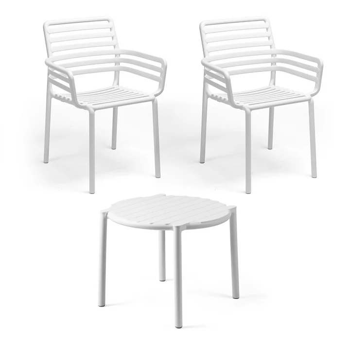 Nardi - Doga Armlehnstuhl (2x) + Doga Beistelltisch, Ø 50 cm, weiß